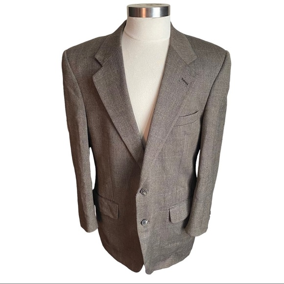Burberrys USA Made Brown Striped 100% Wool 2-Button Suit Jacket Size 42R Luxe